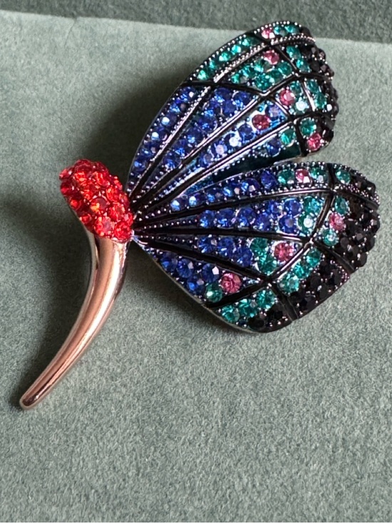 Jewelry - Crystal Butterfly Wing Brooch in Blue, Teal & Orange